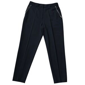 Alexander Wang Black Virgin Wool Gabardine Zipper Pocket Tapered Pants Size 10